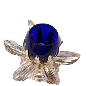 Cobalt Glass Vintage Quist Silver Plate Floral